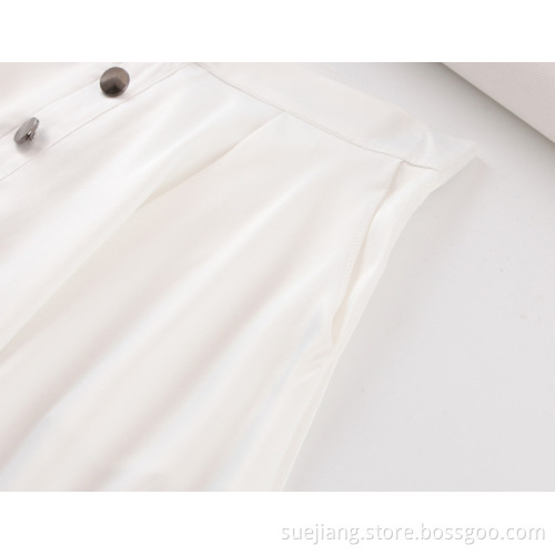 Womens Single Breasted Chiffon White A-line Decorative Skirt